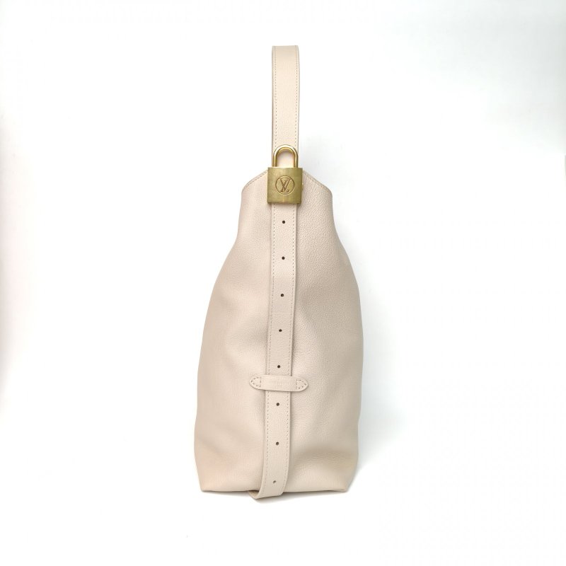LOUIS VUITTON 米色牛皮晶片Lowkeyhobo中號側面鎖頭托特包肩背包-3