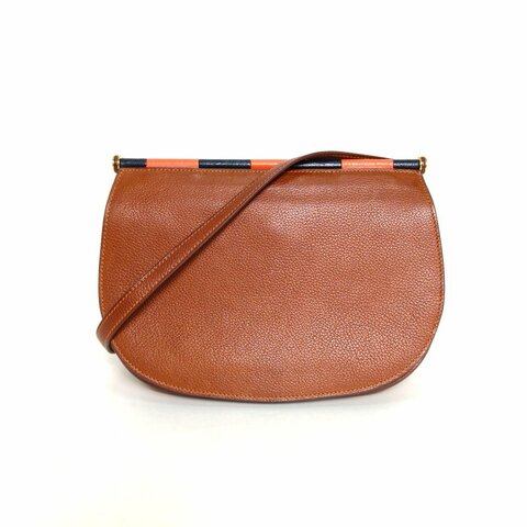 HERMES Saut2534黃褐色馬鞍皮Y刻金扣肩背包