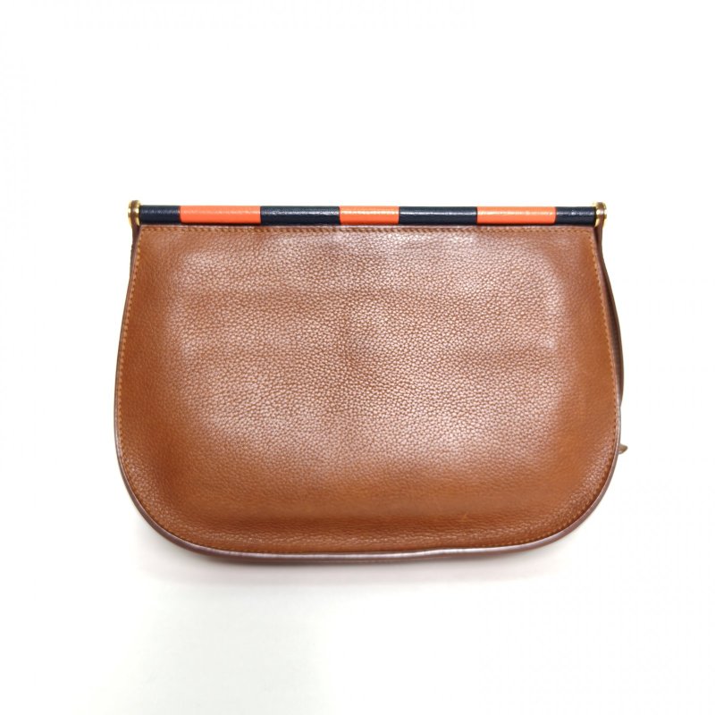 HERMES Saut2534黃褐色馬鞍皮Y刻金扣肩背包-2