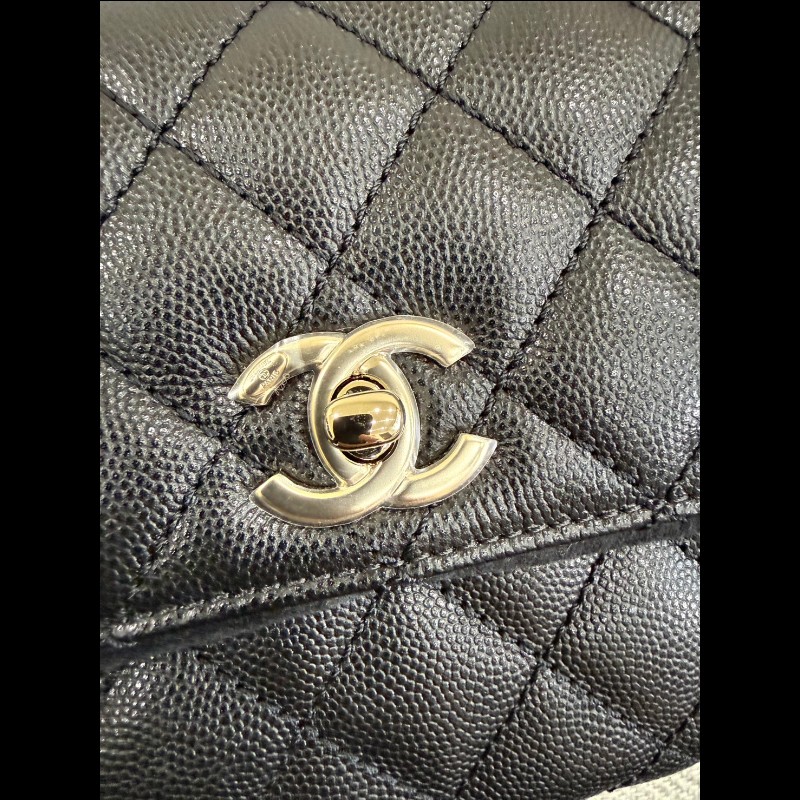 香奈兒coco handle 24黑色荔枝皮淡金鏈-4