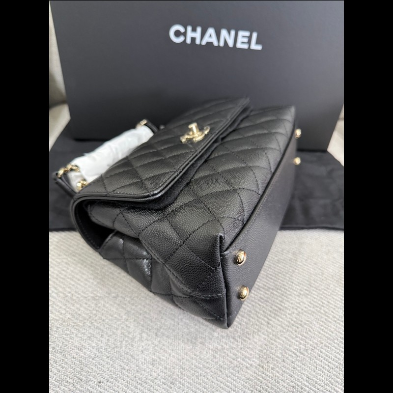 香奈兒coco handle 24黑色荔枝皮淡金鏈-8