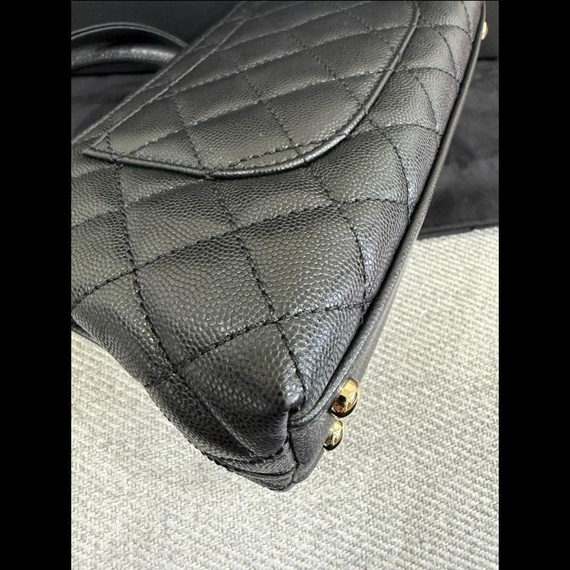香奈兒coco handle 24黑色荔枝皮淡金鏈-11