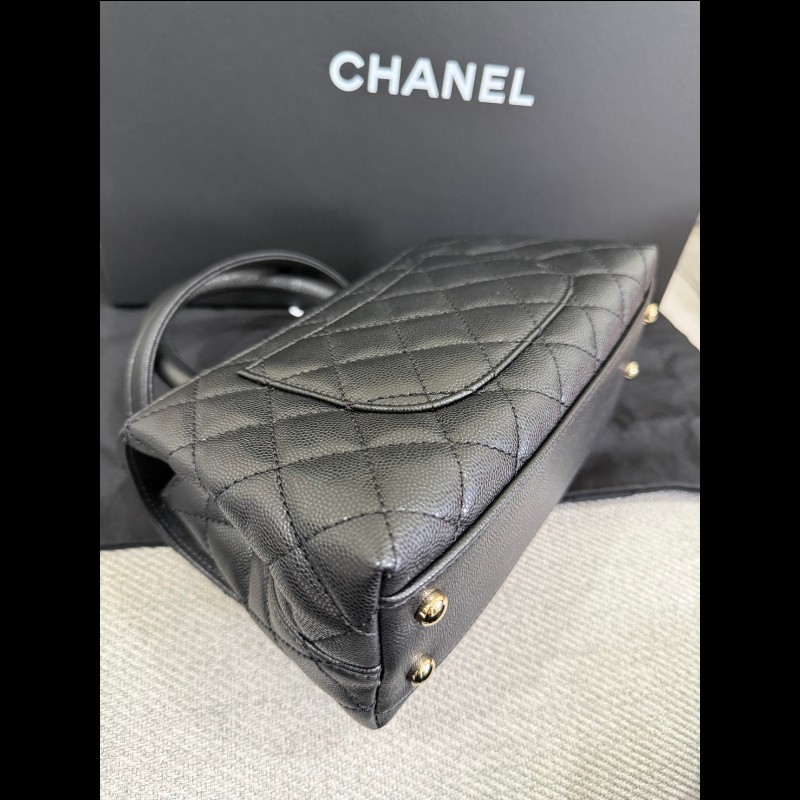 香奈兒coco handle 24黑色荔枝皮淡金鏈-12