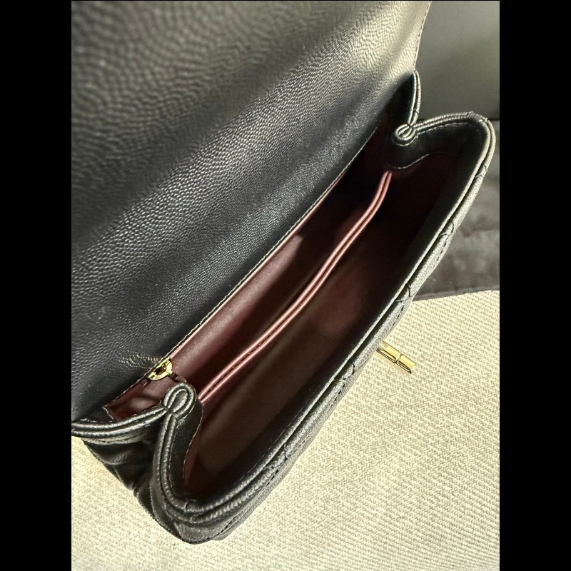 香奈兒coco handle 24黑色荔枝皮淡金鏈-14