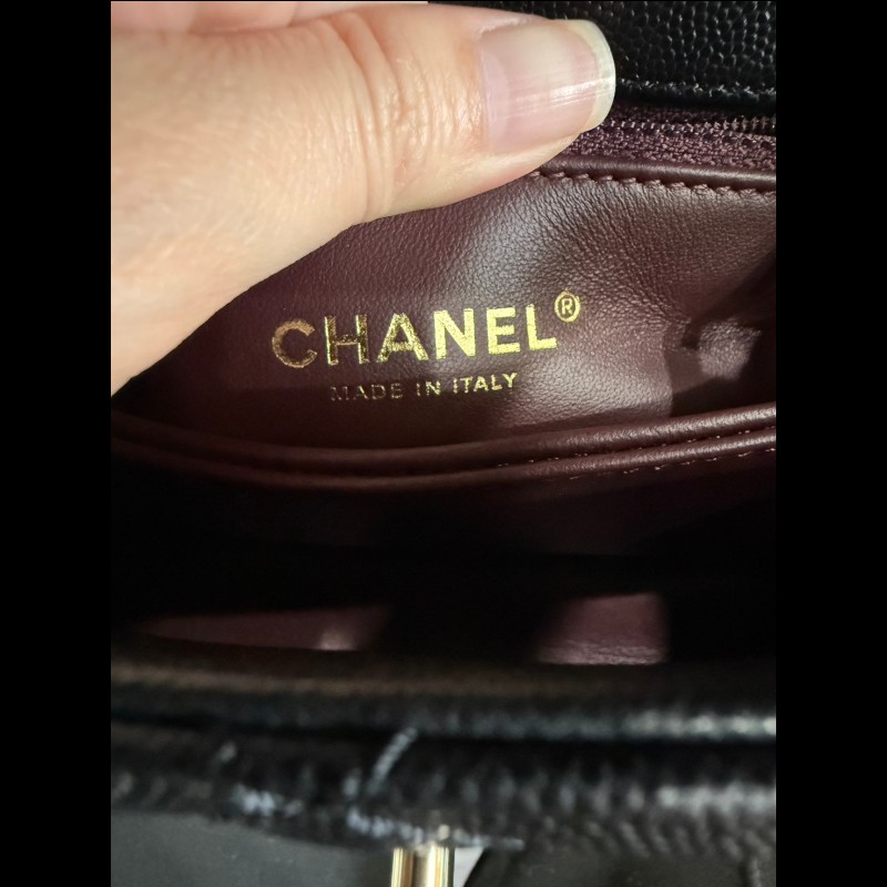 香奈兒coco handle 24黑色荔枝皮淡金鏈-15