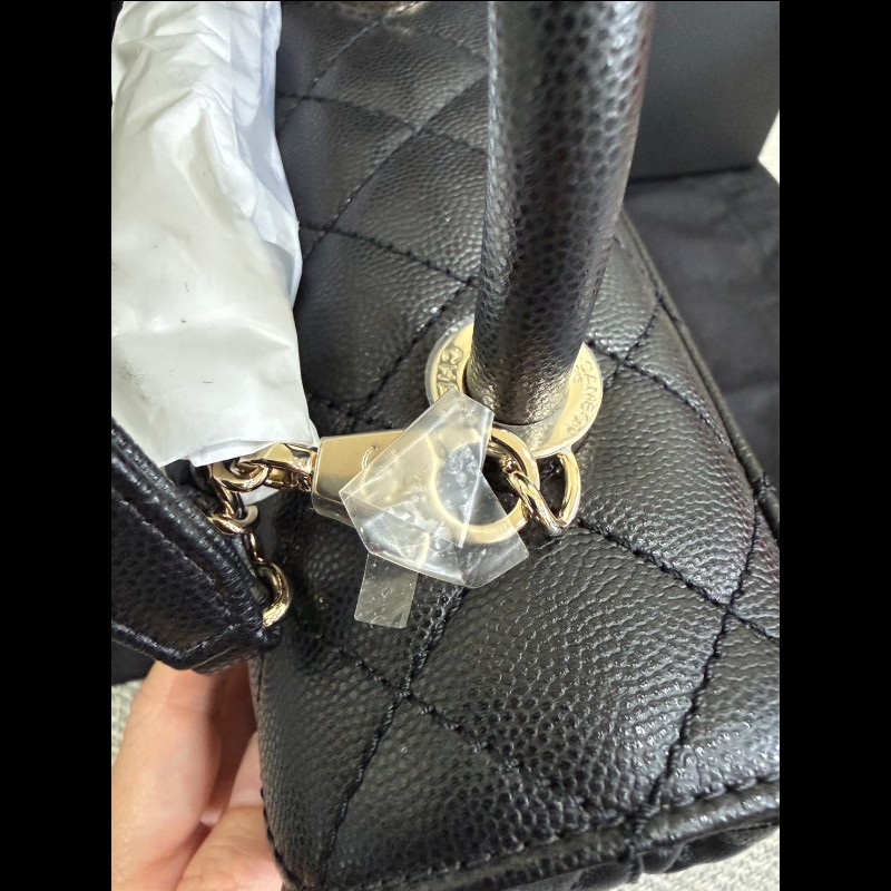 香奈兒coco handle 24黑色荔枝皮淡金鏈-20