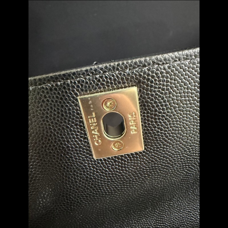 香奈兒coco handle 24黑色荔枝皮淡金鏈-21