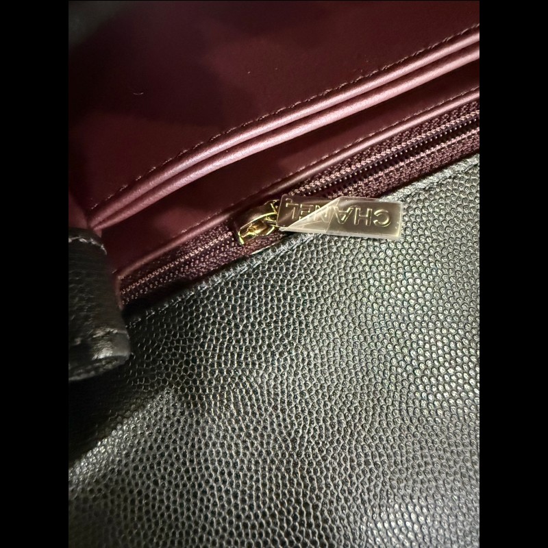 香奈兒coco handle 24黑色荔枝皮淡金鏈-22