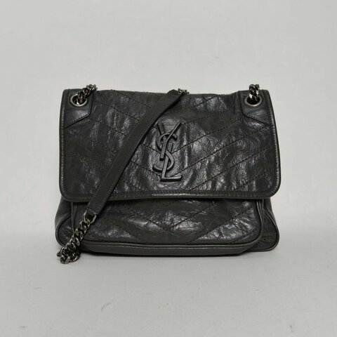 SAINT LAURENT Niki中號28D扣灰色牛皮灰扣肩背包