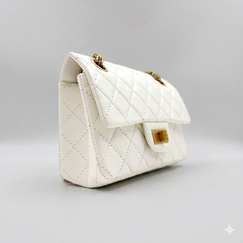 Chanel/香奈兒 白色牛皮2.55mini 晶片款  尺寸：20*13*7-2