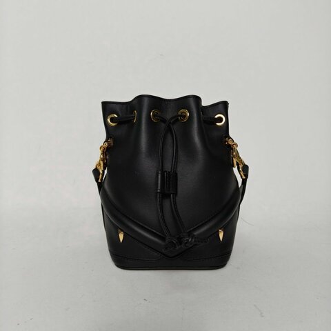 FENDI 黑色牛皮金扣MONTRESOR迷你小怪獸水桶包肩背包