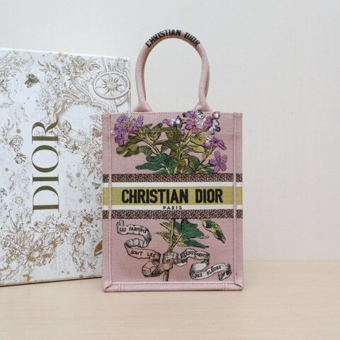 DIOR 粉色帆布無2020BookTote豎版花卉刺繡肩背包