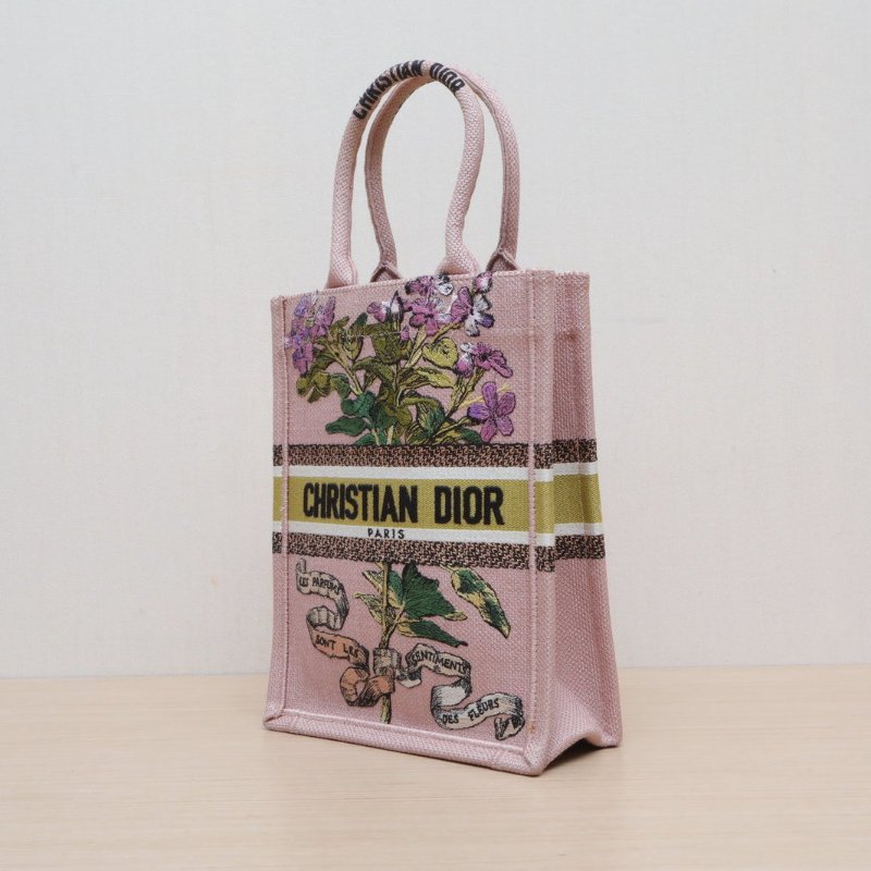DIOR 粉色帆布無2020BookTote豎版花卉刺繡肩背包-3