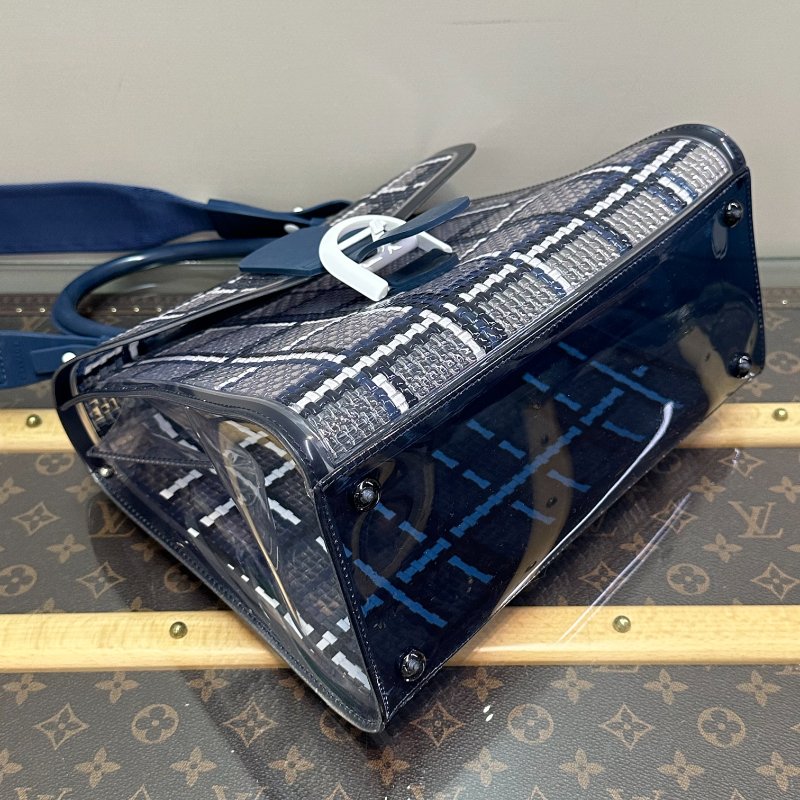 DELVAUX 限量藍格果凍透明手提肩背包28.5*22*14 98新配件塵袋-2