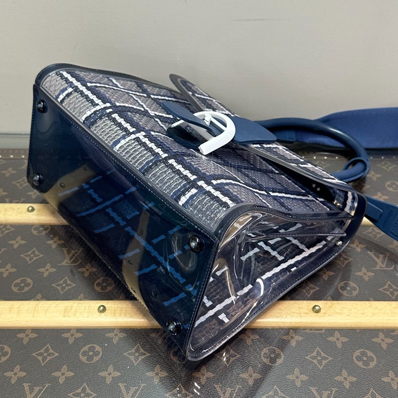 DELVAUX 限量藍格果凍透明手提肩背包28.5*22*14 98新配件塵袋-3