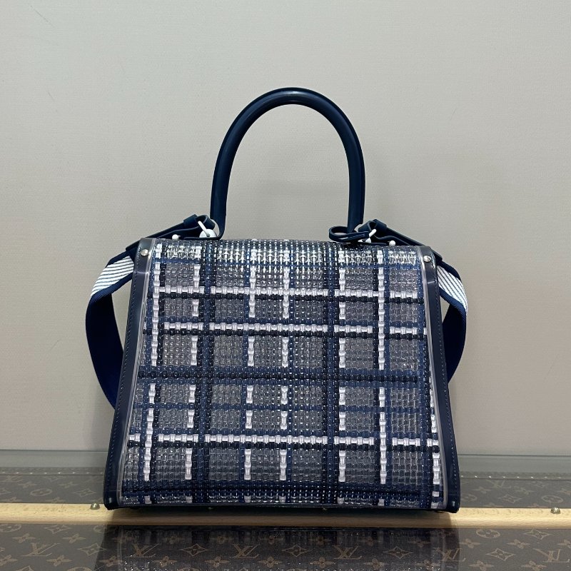 DELVAUX 限量藍格果凍透明手提肩背包28.5*22*14 98新配件塵袋-4