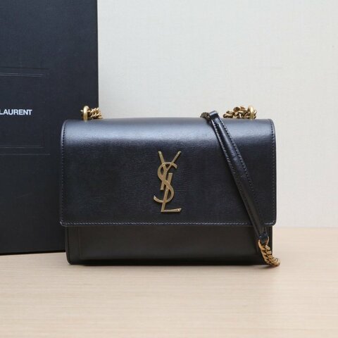 SAINT LAURENT SUNSET日落包中號22黑色牛皮金扣肩背包