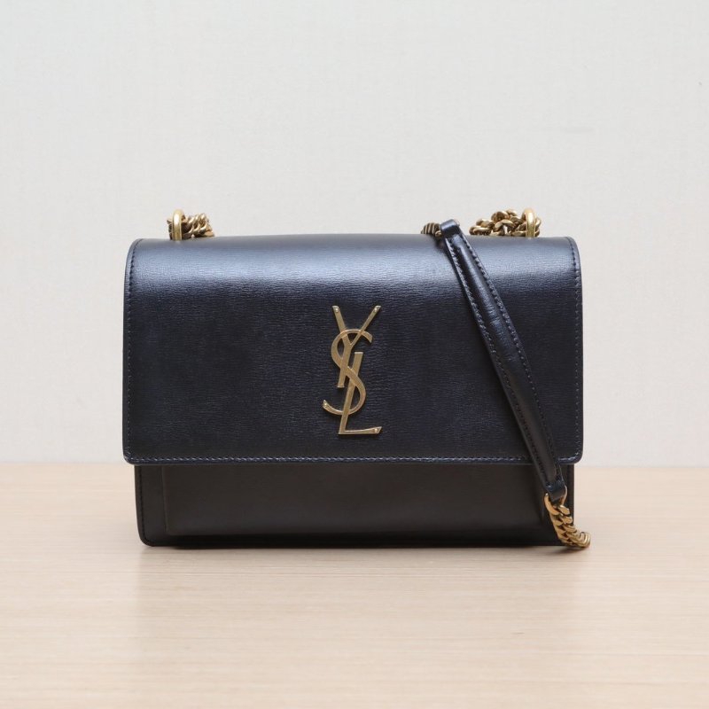 SAINT LAURENT SUNSET日落包中號22黑色牛皮金扣肩背包-1