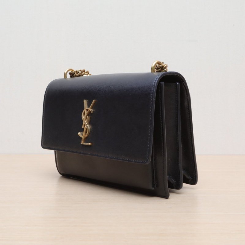 SAINT LAURENT SUNSET日落包中號22黑色牛皮金扣肩背包-3