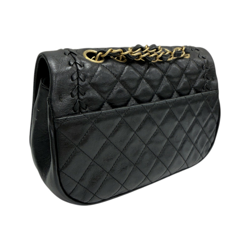 黑色 菱格紋 牛皮 Braided Saddle Flap 肩背包 無卡【CHANEL 香奈兒】-1