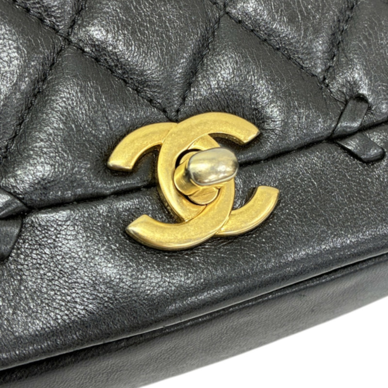 黑色 菱格紋 牛皮 Braided Saddle Flap 肩背包 無卡【CHANEL 香奈兒】-5