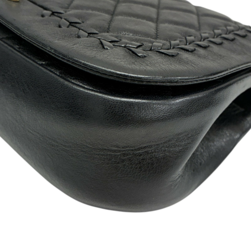 黑色 菱格紋 牛皮 Braided Saddle Flap 肩背包 無卡【CHANEL 香奈兒】-9