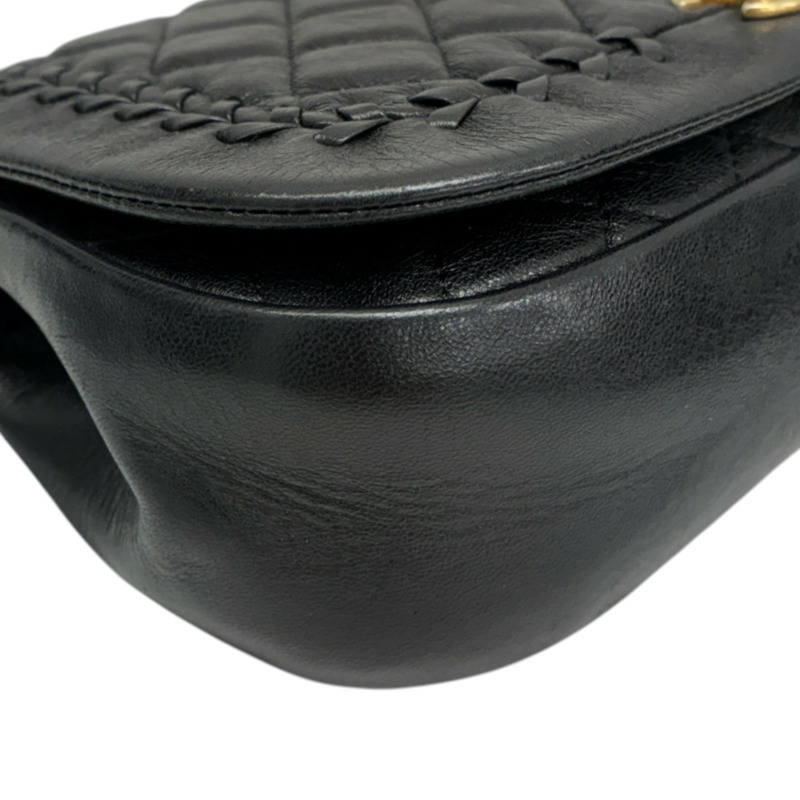 黑色 菱格紋 牛皮 Braided Saddle Flap 肩背包 無卡【CHANEL 香奈兒】-10