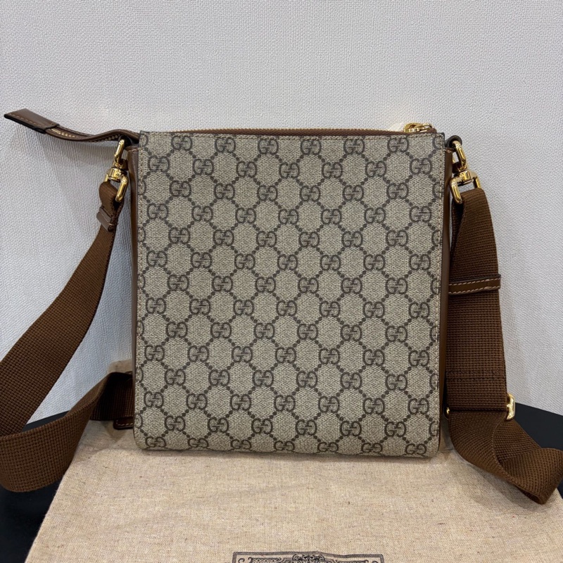 Gucci/古馳 老花復古雙G印花帆布郵差包單肩斜挎包‎-1