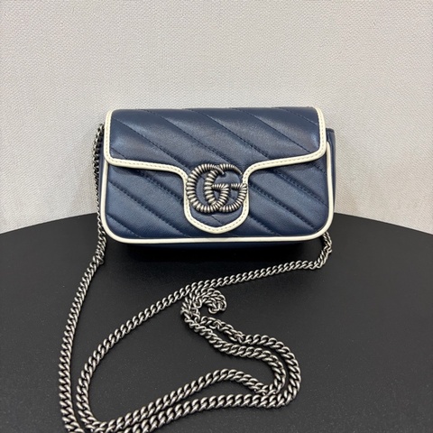 Gucci/古馳 藍白色馬蒙mini斜挎包