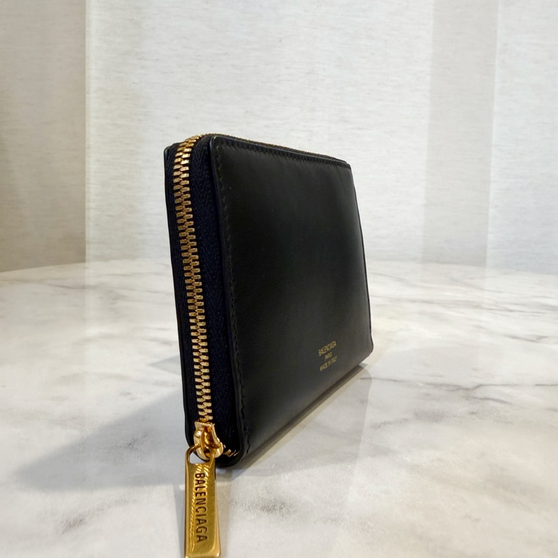 Balenciaga 黑牛皮霧金釦內灰色拉鏈零錢卡包-3