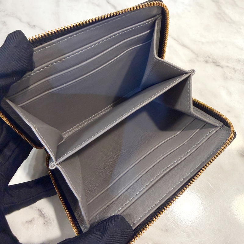 Balenciaga 黑牛皮霧金釦內灰色拉鏈零錢卡包-8