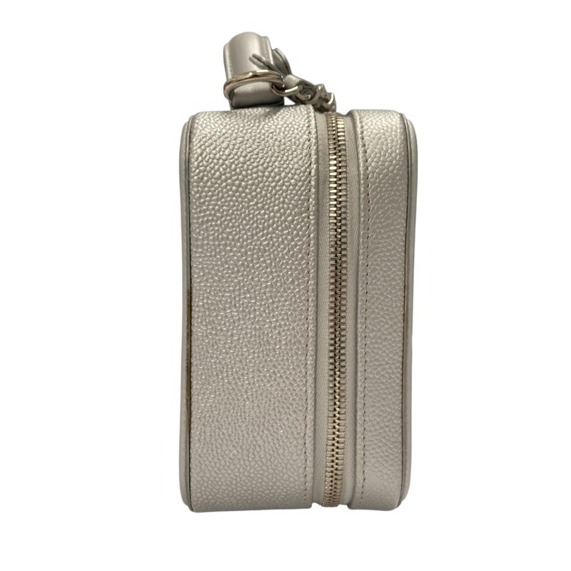 CHANEL 香奈兒 CC FILIGREE VANITY CASE 化妝包 側背包 牛皮 荔枝皮 灰銀色 銀釦-3
