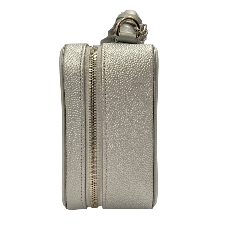 CHANEL 香奈兒 CC FILIGREE VANITY CASE 化妝包 側背包 牛皮 荔枝皮 灰銀色 銀釦-4