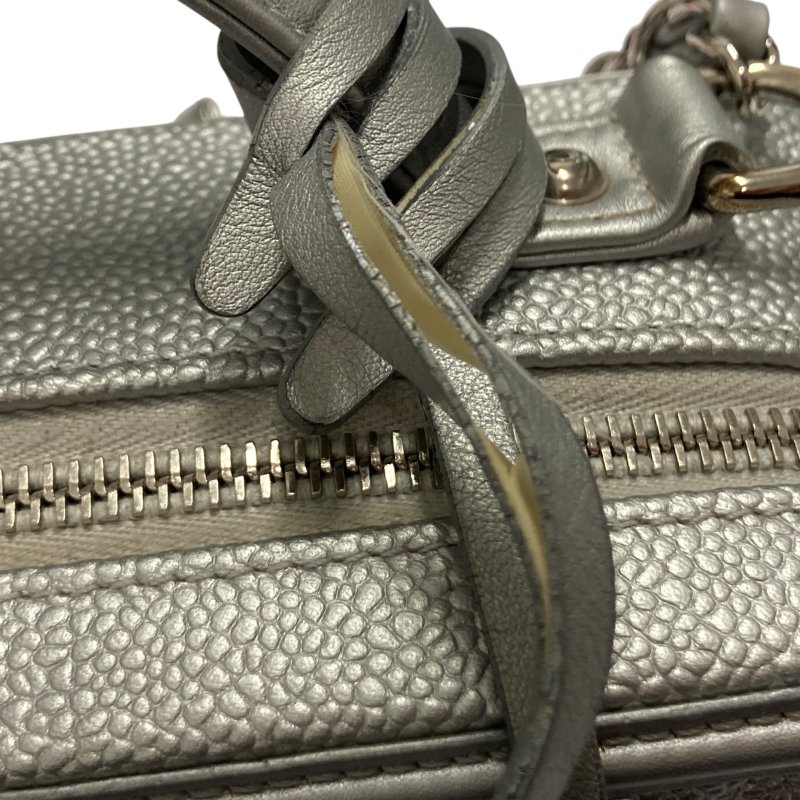CHANEL 香奈兒 CC FILIGREE VANITY CASE 化妝包 側背包 牛皮 荔枝皮 灰銀色 銀釦-15