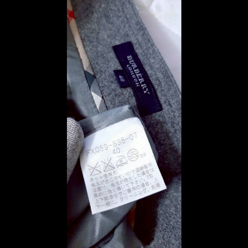 （日本製MIJ）BURBERRY 博柏利 LONDON 戰馬 女灰色混羊毛內裏魚尾及膝裙40號-8