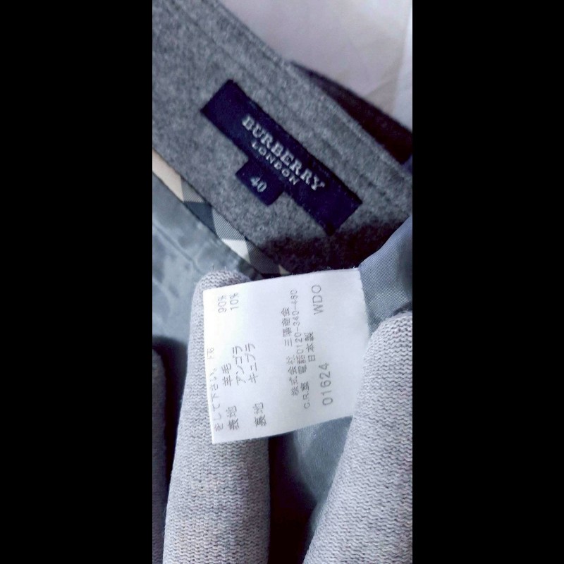 （日本製MIJ）BURBERRY 博柏利 LONDON 戰馬 女灰色混羊毛內裏魚尾及膝裙40號-9