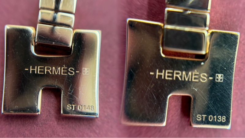 愛馬仕HERMES Eileen黑色琺瑯H扣方塊合金耳釘玫瑰金色-4