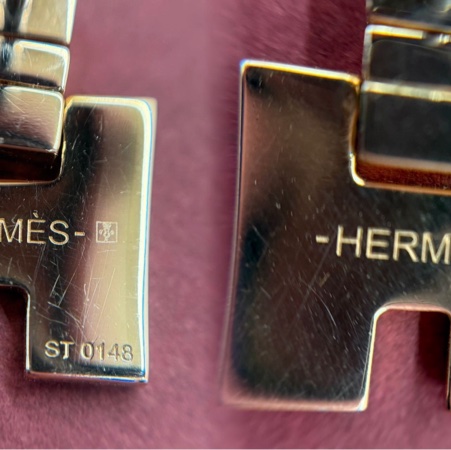愛馬仕HERMES Eileen黑色琺瑯H扣方塊合金耳釘玫瑰金色-5
