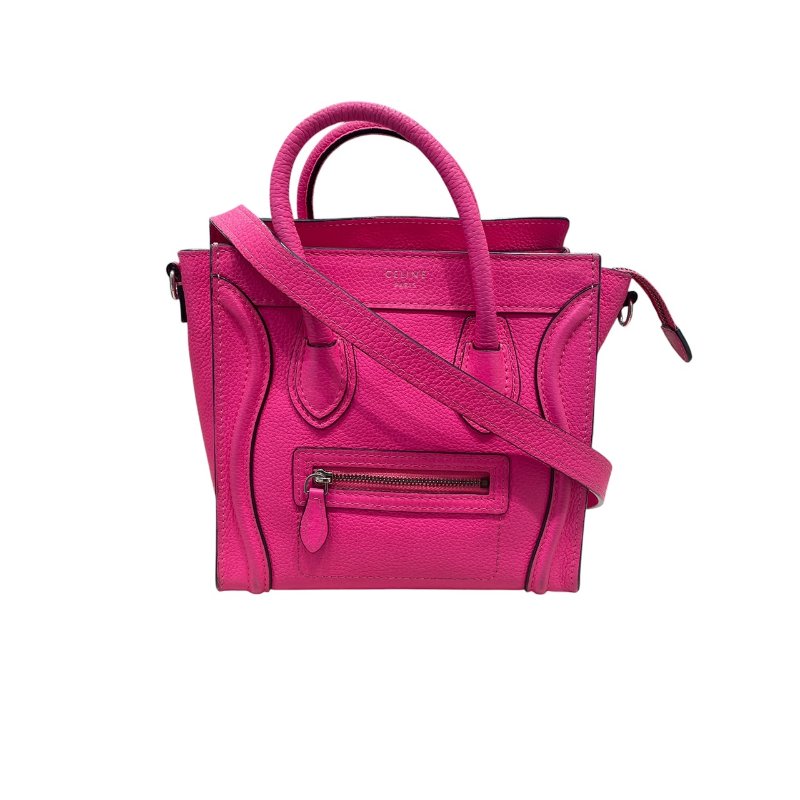 CELINE 賽琳 NANO LUGGAGE 迷你冏臉包 皮革 桃粉色 銀釦-0