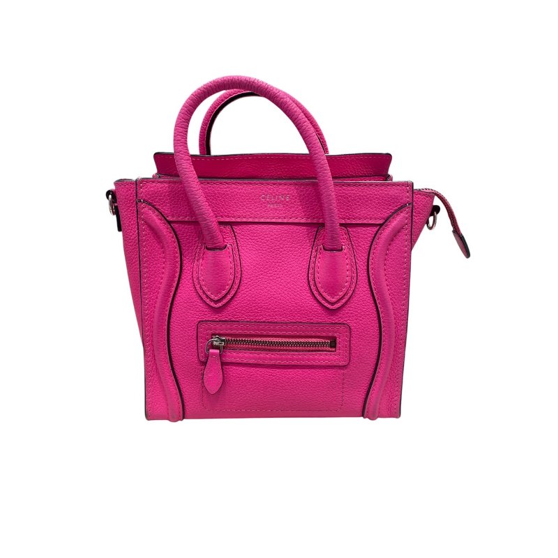 CELINE 賽琳 NANO LUGGAGE 迷你冏臉包 皮革 桃粉色 銀釦-1
