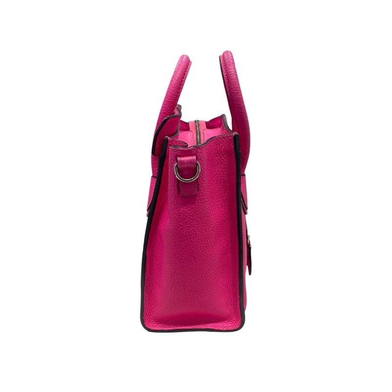 CELINE 賽琳 NANO LUGGAGE 迷你冏臉包 皮革 桃粉色 銀釦-3