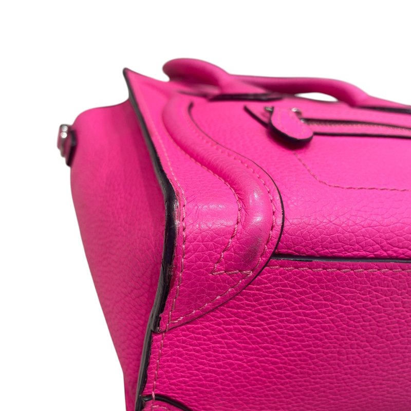 CELINE 賽琳 NANO LUGGAGE 迷你冏臉包 皮革 桃粉色 銀釦-6