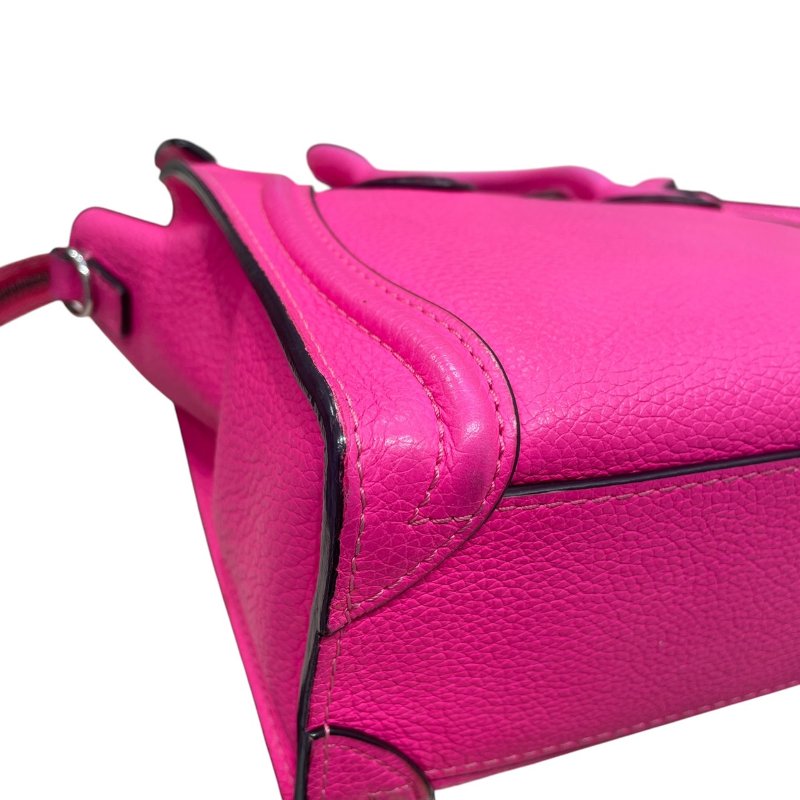 CELINE 賽琳 NANO LUGGAGE 迷你冏臉包 皮革 桃粉色 銀釦-8
