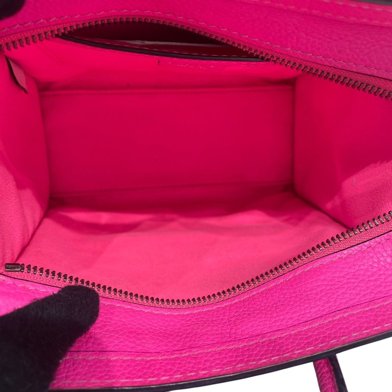CELINE 賽琳 NANO LUGGAGE 迷你冏臉包 皮革 桃粉色 銀釦-10