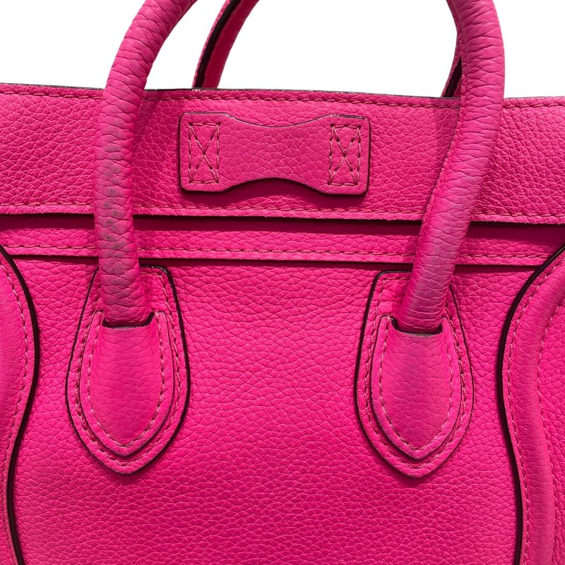 CELINE 賽琳 NANO LUGGAGE 迷你冏臉包 皮革 桃粉色 銀釦-11