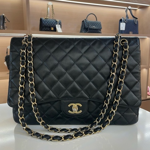 Chanel CF 黑金 荔枝皮 2010年 13開 大號 链条包 单肩斜挎包 有塵袋 無卡 無盒子