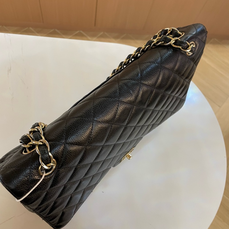 Chanel CF 黑金 荔枝皮 2010年 13開 大號 链条包 单肩斜挎包 有塵袋 無卡 無盒子-4