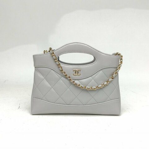 CHANEL 31BagNano橫版灰色羊皮鐳射標淺金扣25P肩背包