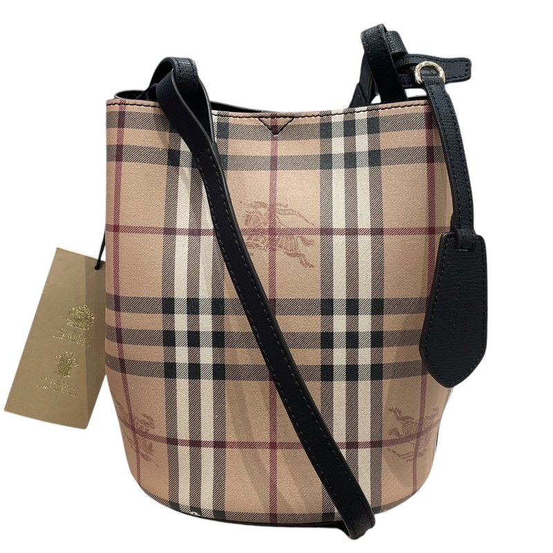 BURBERRY 巴寶莉 經典格紋水桶包 PVC帆布 黑色 金釦-0