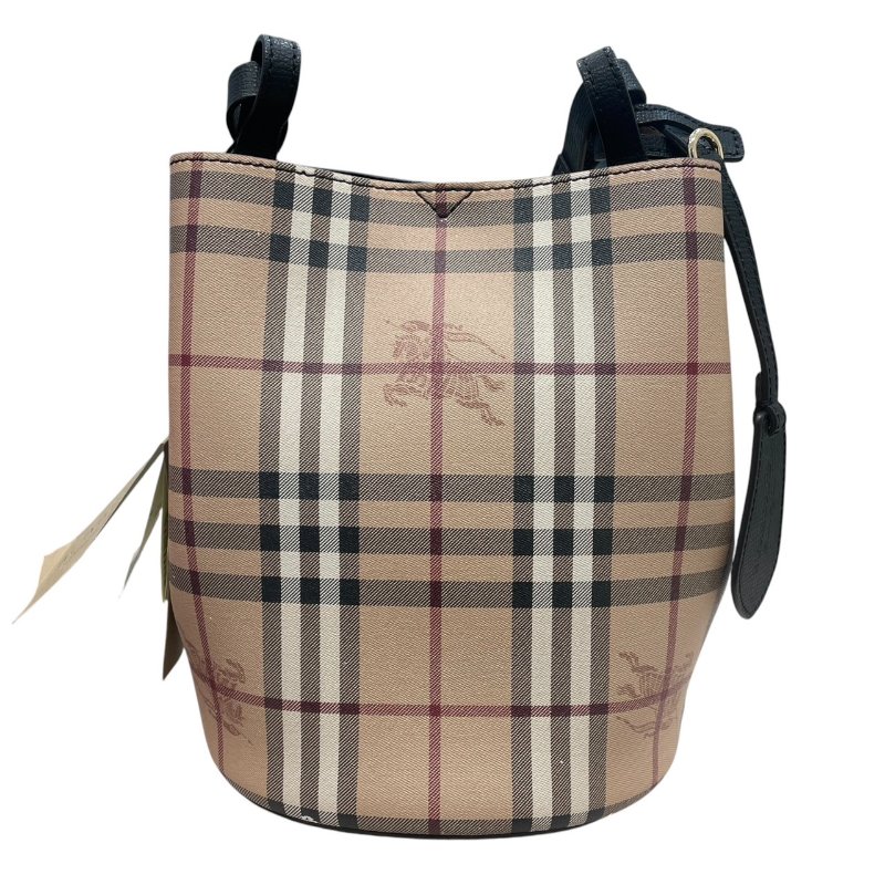 BURBERRY 巴寶莉 經典格紋水桶包 PVC帆布 黑色 金釦-1